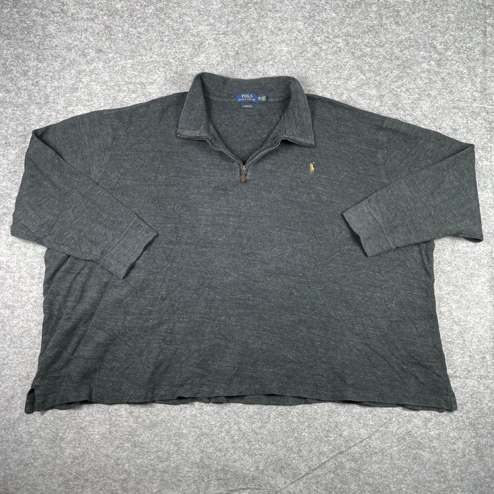 Polo Ralph Lauren Sweater Mens 5XB Gray Estate Rib Quarter Zip Pullover Preppy